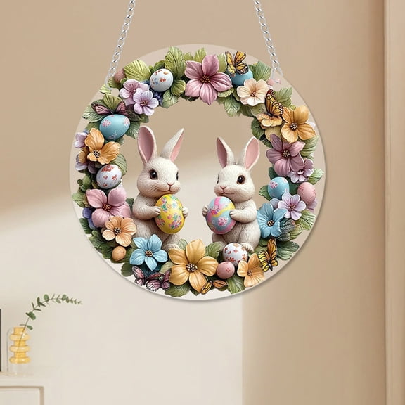 Wovilon Colorful Easter Bunny Egg Hanging Ornaments, Acrylic 7.87"x7.87" 2D Flat Pendant for Home, Spring Decoration for Wall Garden Mantel, Thoughtful Holiday Gift for Family Friends