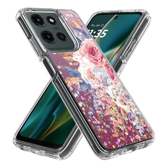 Rosebono Compatible With Motorola Moto G Power 2025 Case, Hybrid Graphic Design Pattern Cover Case (Pink Flower)