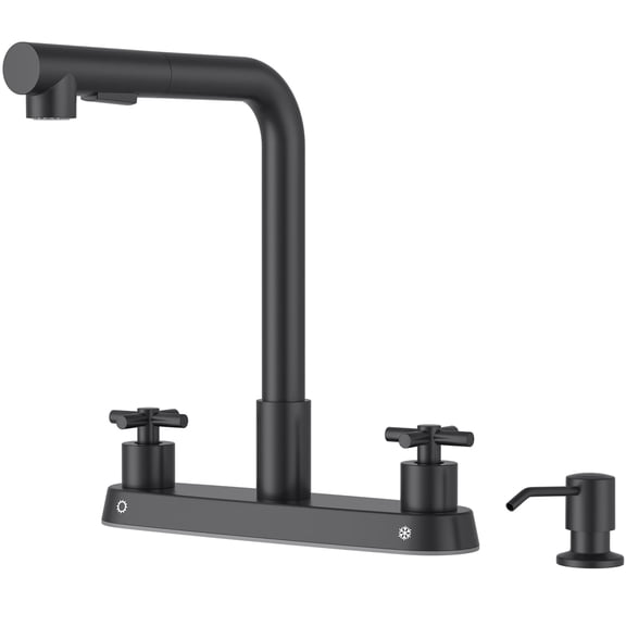 APPASO 2 Handle Kitchen Faucet with Pull Down Sprayer, 4 Hole Matte Black Kitchen Faucet with Soap Dispenser