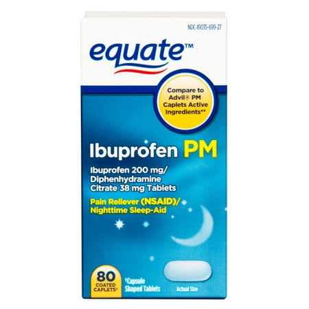 Equate Ibuprofen PM Caplets, 200 mg, 80 Ct