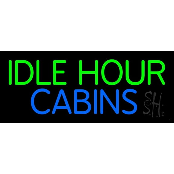 Idle Hour Cabins 2 LED Neon Sign 10" Tall x 24" Wide - inches Black Square Cut Acrylic Backing, with Dimmer - Premium built indoor Sign for Storefront, Store interior, Exhibition, Decor.