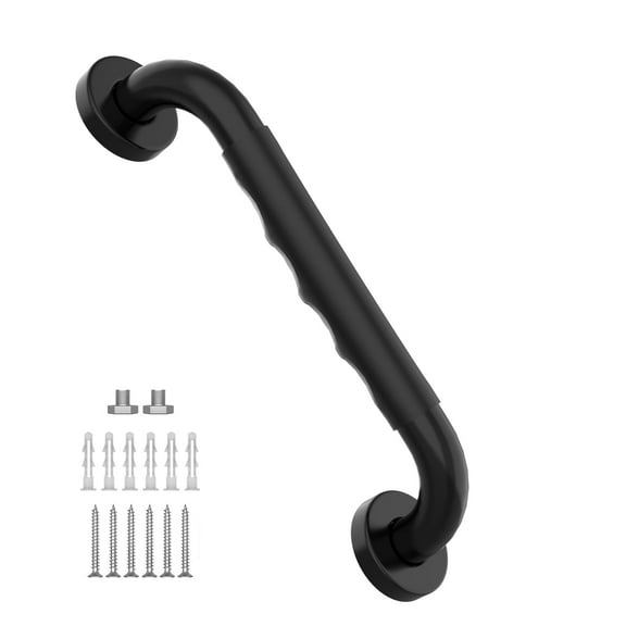 20 Inch Black Shower Grab Bar w/ Anti Slip Rubber Grip, ZUEXT Stainless Steel Bathroom Grab Bar, Bathroom Balance Bar,Safety Handrail Support,Handicap Injury Elderly Senior Assist Bath Handle