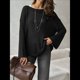 thumbnail image 4 of Suéter de Verano para Mujer, Cuello Redondo, Corta, Informal, de Punto, Tipo Pulóver Negro M, 4 of 7