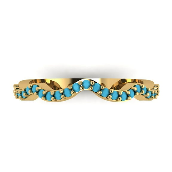 0.23 ctw Wedding Band for Women - 18K Yellow Gold Simulated Turquoise Stackable Eternity Ring