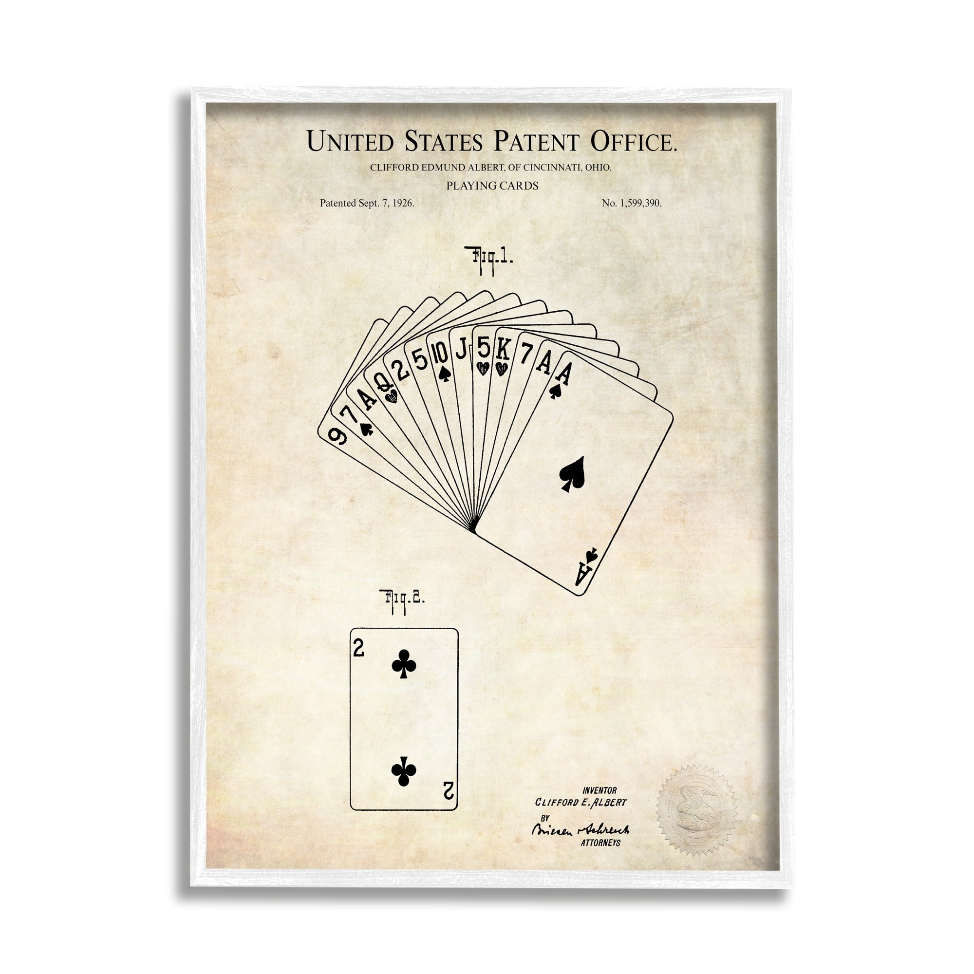 Stupell Industries Vintage Playing Cards Patent Diagram Blueprint Text Framed Wall Art, 16 x 20, Design by Karl Hronek