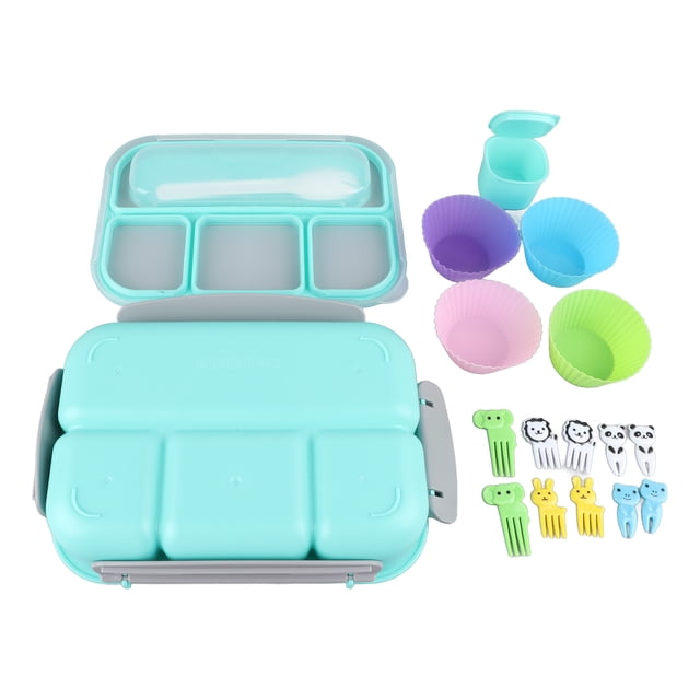 Food Container Sets, 16PCS Set Bento Box Reusable 1300ml 4 Compartment Adult Lunch Box with Spoon for Fruit Lunch