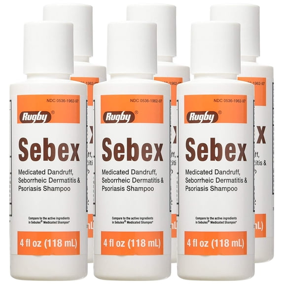 6 Pack - Rugby Sebex Liquid Medicated Dandruff Shampoo 4oz Each