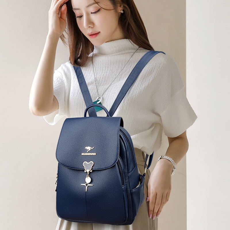 Women s Fashion High Quality Leather Backpacks Designer Large capacity Ladies Solid Color Schoolbags Female Leisure Travel Bag Walmart