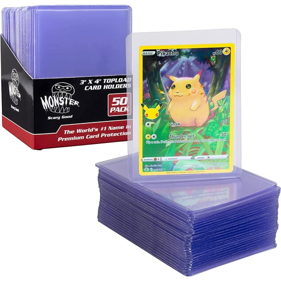 Monster Top Loaders for Collectible Trading Cards - 50 Count 3"x4" Clear Hard Plastic Card Protector Toploader Sleeves Compatible w MTG, Magic The Gathering, Yugioh, Pokemon, Sports Cards & All TCGs