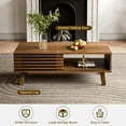 thumbnail image 5 of FURNIWAY Coffee Table, Mid-Century Modern Table with Open Storage Shelf, Fluted Wood Coffee Table for Living Room, Walnut, 5 of 7