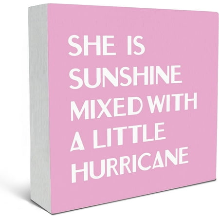 Zomyto 5"x5" She is Sunshine Mixed with a Little Hurricane Boho Pink Wood Box Sign Desk Decor