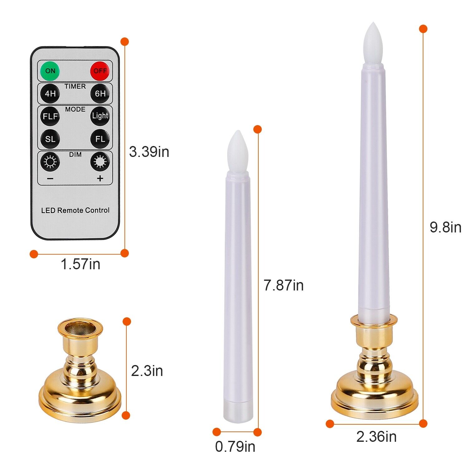 6 Packs Flameless Taper Candles 9.8in Electric LED Candles Remote w