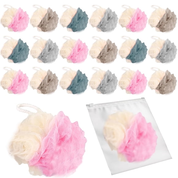 BEAGERUO Paquete de 20 esponjas de esponja de viaje envueltas individualmente, pequeñas esponjas de ducha de esponja de 30 g, mini esponja de baño, esponjas corporales para ducha, multicolor