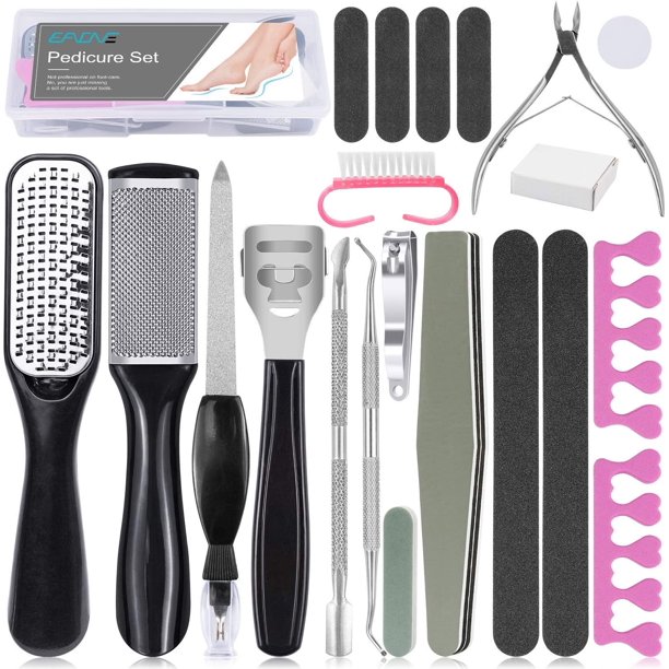 Kit de pedicura 20 en 1, juego de herramientas de pedicura profesional, limas de pie de acero inoxidable, removedor de callos, raspador de pies, removedor de piel muerta, pedicura, kits de spa para m Namotu CZMR-SY44-1