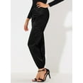 thumbnail image 3 of DARING DIVA Women's Drawstring Elastic High Waist Satin Cargo Pants 3XL Black, 3 of 6
