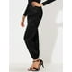 thumbnail image 3 of Pantalones cargo de satén sedoso de tiro alto elástico con cordón para mujer Negro XL, 3 of 6