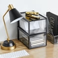 thumbnail image 3 of mDesign Plastic Office Storage Stack Organizer with Drawer, 2 Pack, Black/Clear, 3 of 9