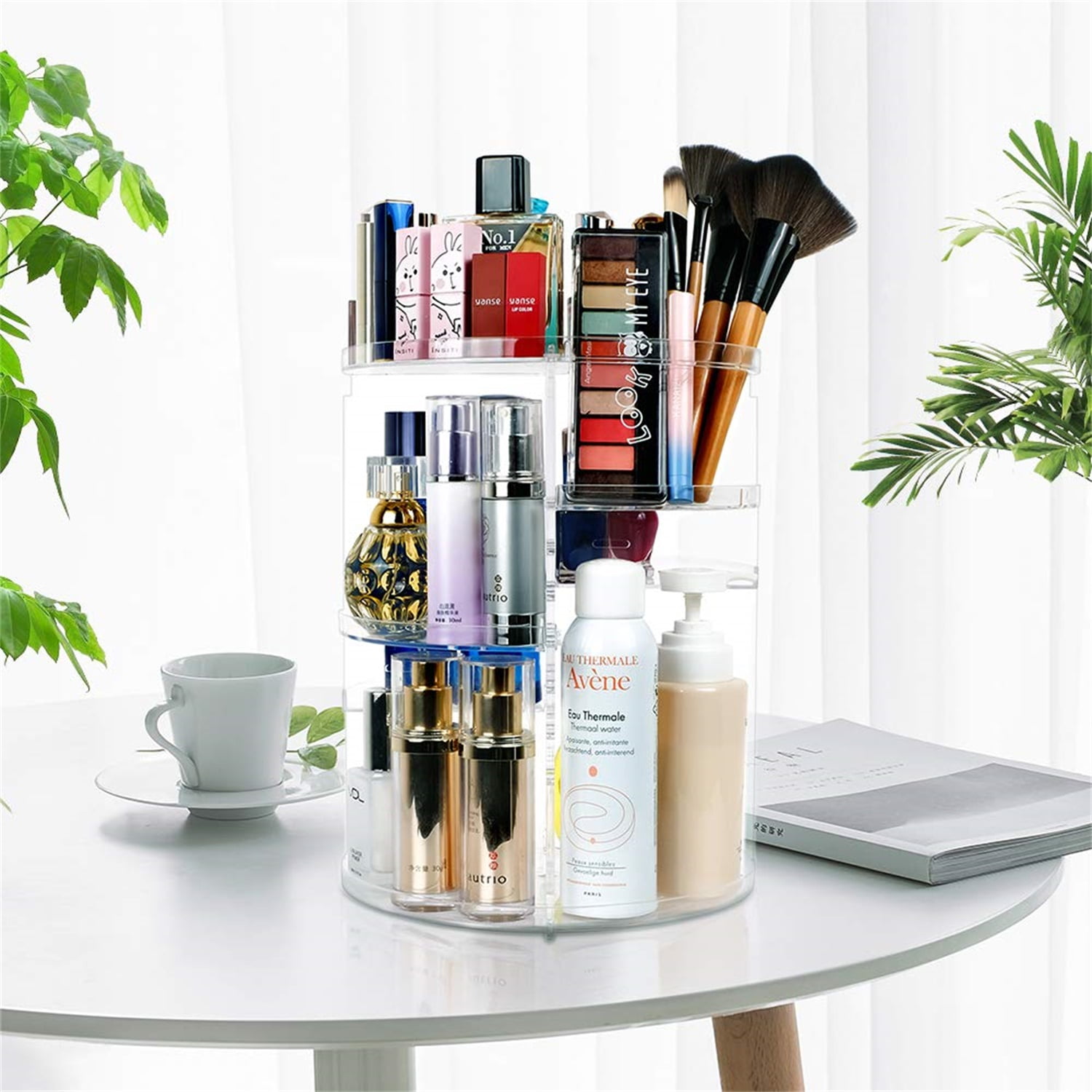 Kepooman Women' s 360 Degree Rotating Adjustable Makeup Organizer Box, White Kepooman Women' s 360 Degree Rotating Adjustable Makeup Organizer Box, White
