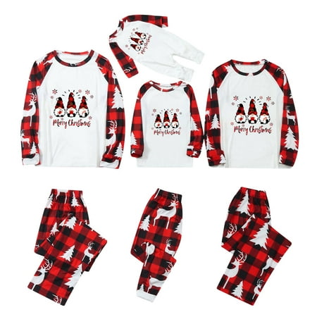 

REORIAFEE Cute Elk Reindeer Print Red Plaid Holiday Sleepwear Christmas Print Top+Pants Xmas Family Matching Pajamas Set Toddler 12 Months