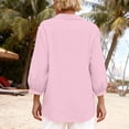 thumbnail image 4 of LNWUY Cotton Linen Shirts for Women Loose Flowy Spring Tops Solid Color 3/4 Sleeve Shirt Beach Vacation Business Casual Travel Pink M, 4 of 8