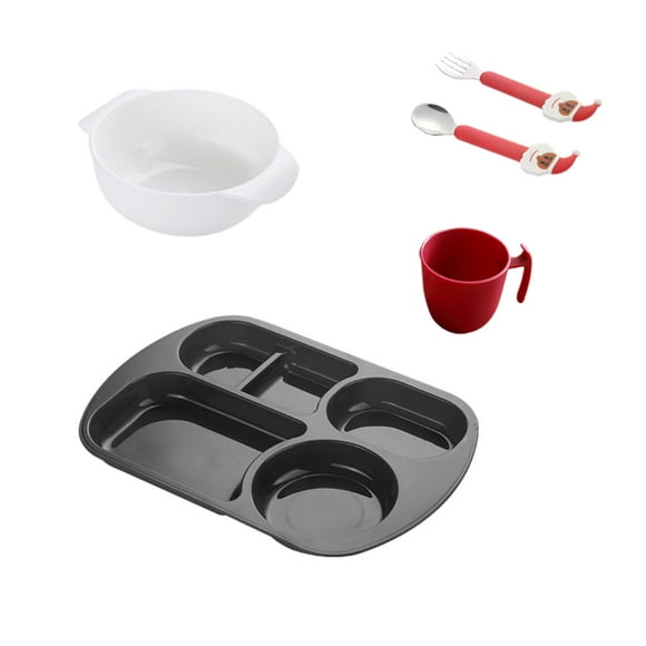 Spoons and Forks Set, Plastic Dinner Childrens Christmas Dinner Household Fall-Proof Fast Food Dinner Bowl Water Cup Spoon Fork Five Sets