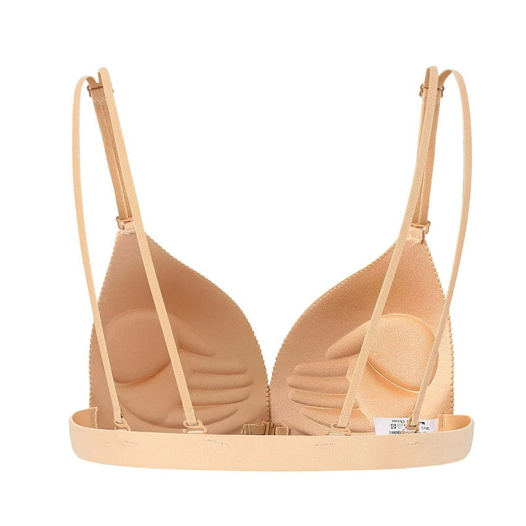 Strapless Push up Bras for Women French Front Close Seamless Unlined Large  Bust Wireless Bra for Women Beige M