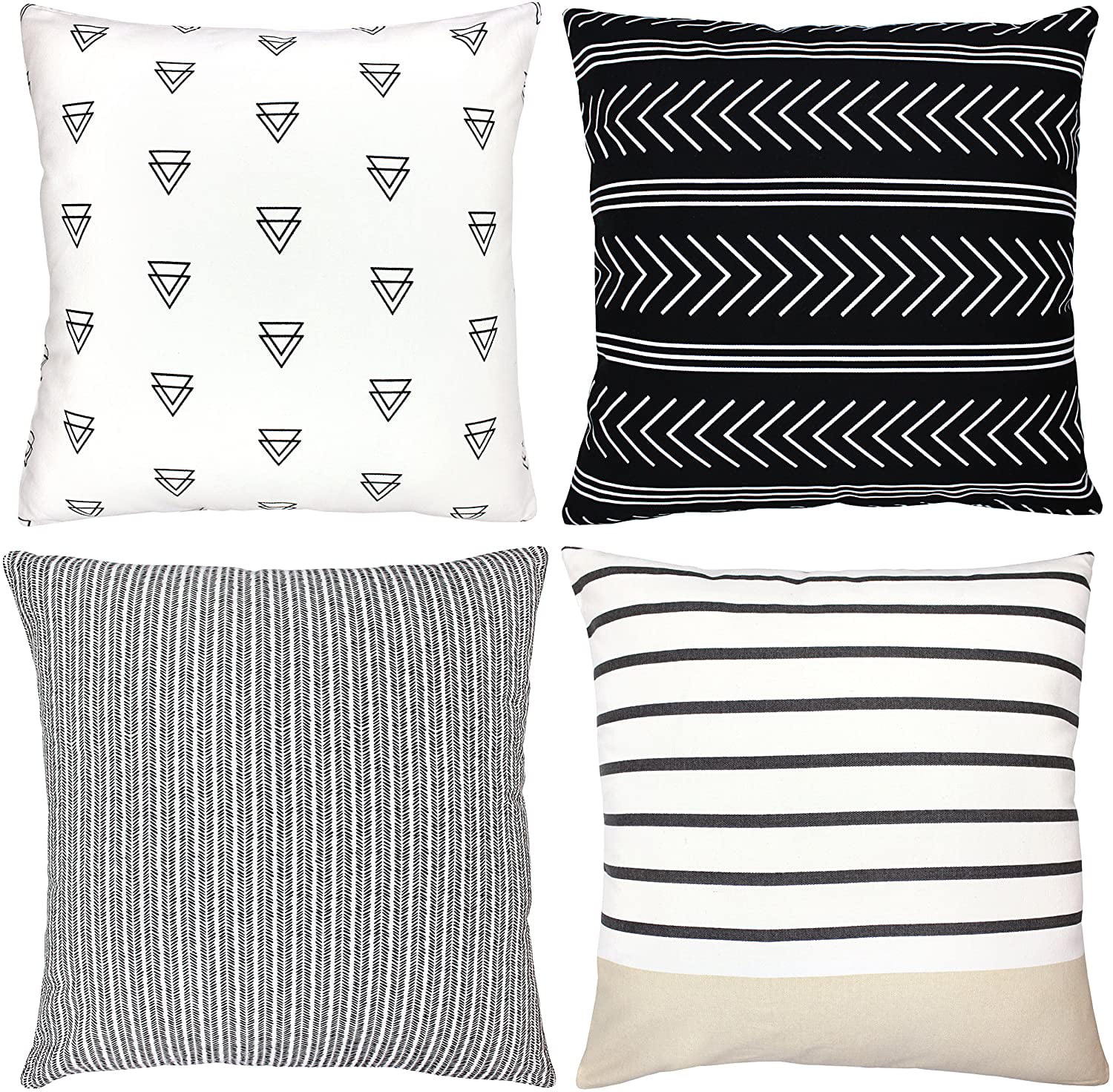 Popeve Set of 4 Throw Pillow Covers Black and White Cotton Canvas ...