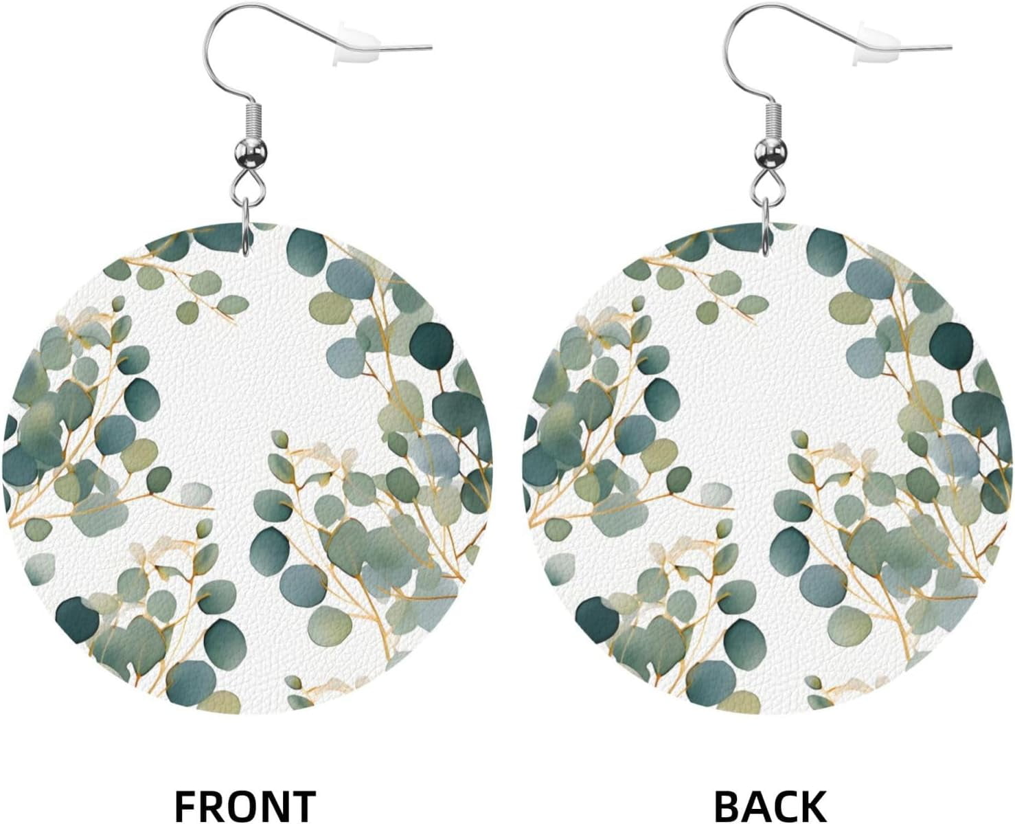 Green Leaves Earrings Fine for Women PU Leather Dangle Earrings, Lightweight Round Shape Leather Teardrop Dangly Ear Pendants Jewelry Gift[v434]
