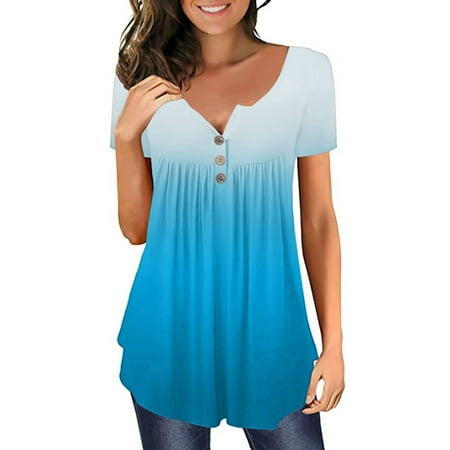 

OVTICZA Womens Maternity Summer Tops Henley Short Sleeve Dressy Casual Shirts Tie Dye Flowy Tunic Tshirts Sky Blue 3XL Plus Size