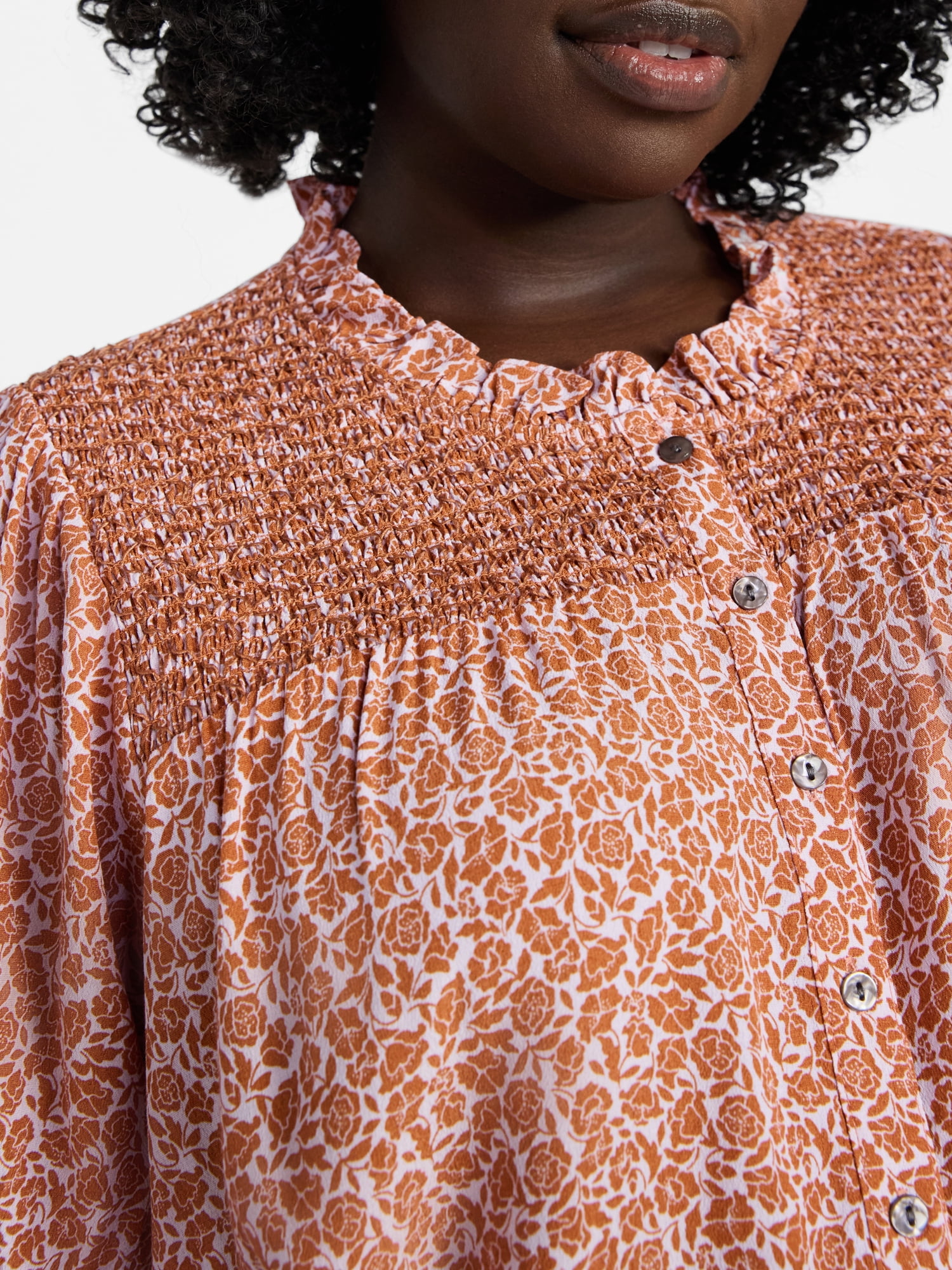 Terra & Sky Women's Plus Size Smock Yoke Top with Elbow Sleeves, Sizes 0X-5X
