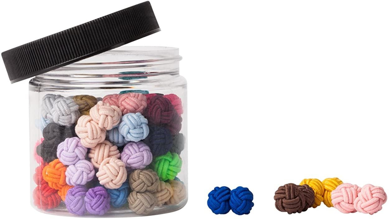 Jacob Alexander Gift Jar 25 Pairs Solid Color Silk Knot Cufflinks Bulk Collection