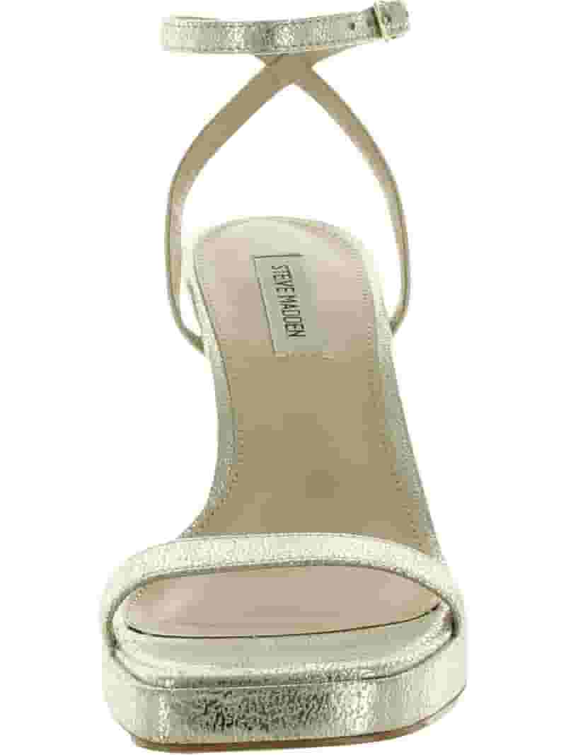 Steve madden ヒールストラップ サンダル ゴールド/シルバー Steve Madden Nicky Gold Ankle Strap Squared Open Toe Flared