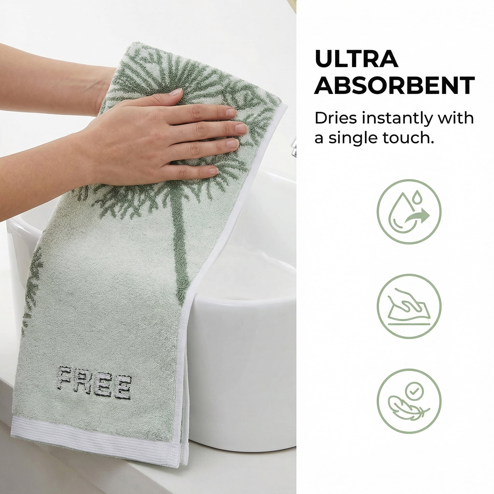 Unique Bargains Pure Cotton Absorbent Hand Towels with Dandelion Pattern Green 2pk