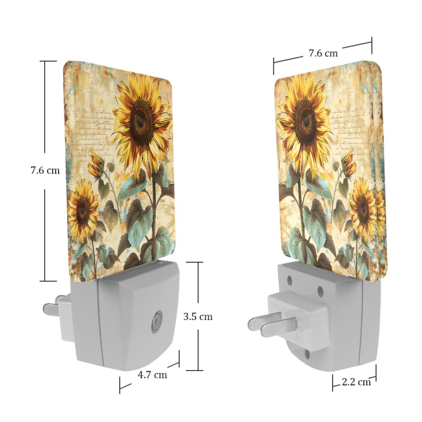 PhooArto Vintage Sunflowers Letters Plug in LED Night Light Auto Sensor Dusk to Dawn Decorative Night for Bedroom, Bathroom, Kitchen, Hallway, Stairs, Baby's Room, Energy Saving