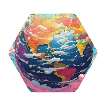 

Pofeuu Colorful Whimsical Earth Print Leather Coasters Set of 6 Round Cups Mugs Mat Pad for Home Kitchen Heat Resistant Drink Coasters Hexagon