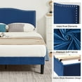 thumbnail image 6 of VECELO Queen Bed Frame, Nailhead Trim Upholstered Platform Bed with Adjustable Headboard, Wooden Slats Support/No Box Spring Needed, Dark Blue, 6 of 9