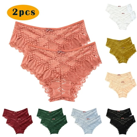 Kmdttou Womens Underwear Breathable Wicking Sexy Lace High Cut Panties Comfort Bikini Panty Stretch Underpants Breathable Ladies Briefs (Available in Plus Size) Orange-2XL