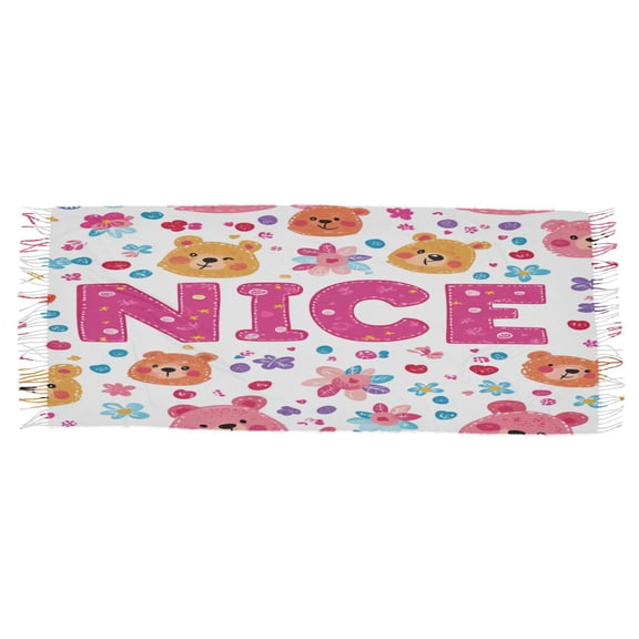BZSMCE Women Scarf Cute Bear Stylized Printing Simple Pattern Soft Warm Long Large Scarves