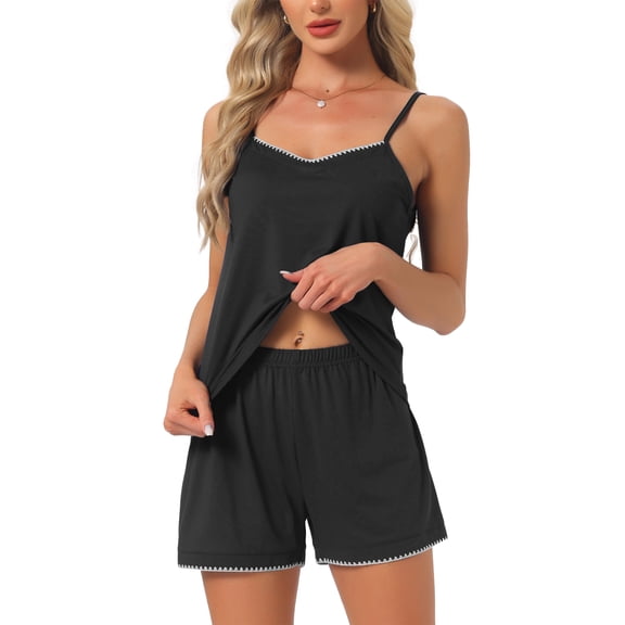 DARING DIVA Women's Jersey Knit V Neck Soft Casual Sleeveless Pajama Sets S Black