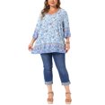 thumbnail image 2 of Agnes Orinda Women's Plus Size School College Bohe Tops Floral Print V Neck 3/4 Sleeve Dressy Top Casual Work Tunic Blouses 4X Sky Blue, 2 of 6