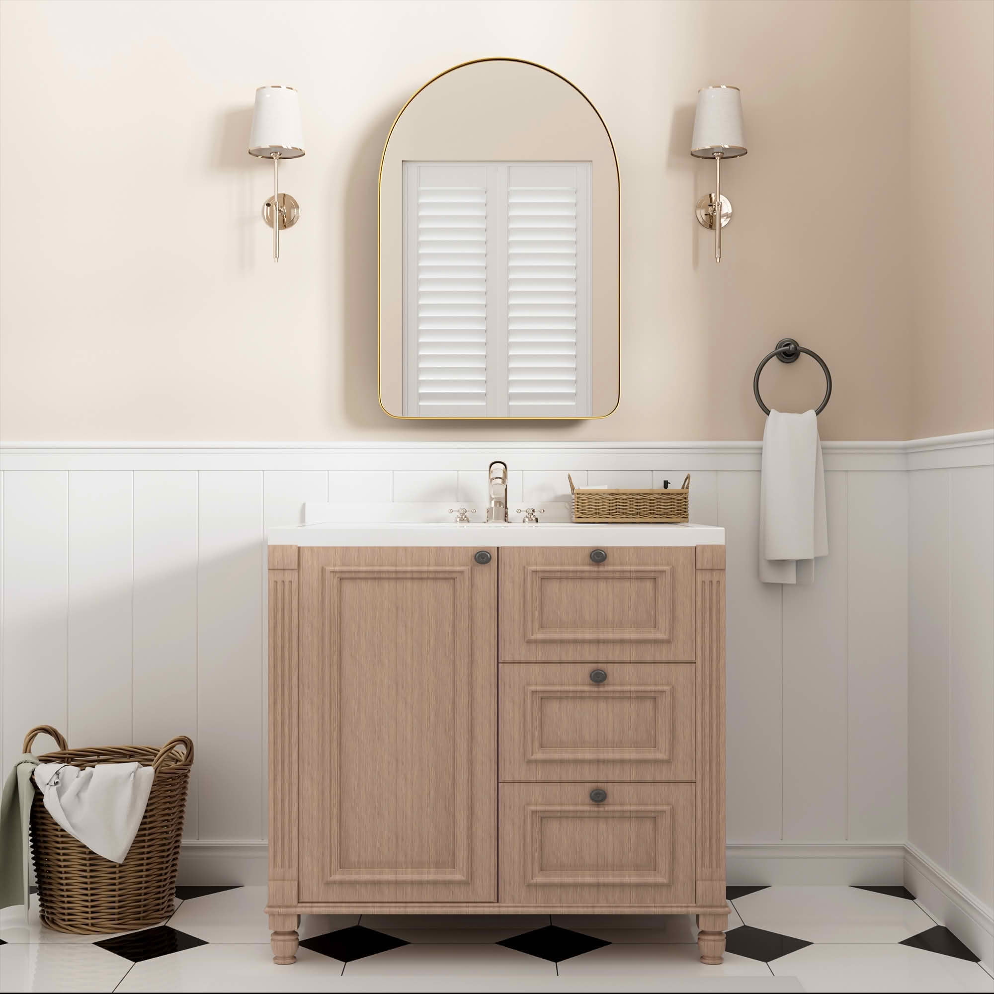 MAYEERTY 36x24x5 Inch Gold Metal Round Corner Arched Medicine Cabinet for Bathroom