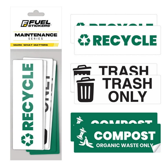 Trash Recycle Compost Sticker Set – Heavy-Duty Trash Bin Labels | 6 x 2 | Made In USA