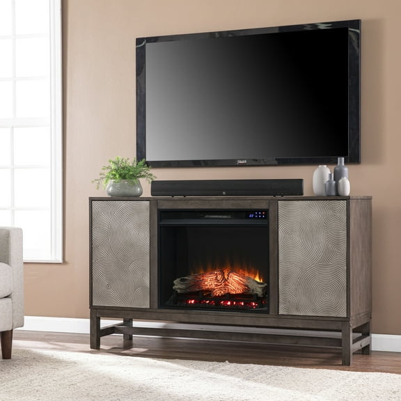 SEI Furniture Lannington Touch Screen Electric Fireplace w/ Media Storage 54.25 x 30.75 Freestanding Indoor Electric Fireplaces