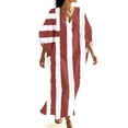 thumbnail image 2 of Uscallm Women Plus Size V Neck Sleeveless Boho Striped Flowy Beach Maxi Dress Loose Long Dresses for Summer Vacation, Wine S, 2 of 7