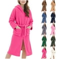 thumbnail image 6 of Diufon Boys Girls Robe Soft Thickened Hooded Bathrobe Unisex Kids Solid Color Fleece Nightwear with Pockets, 6 of 8