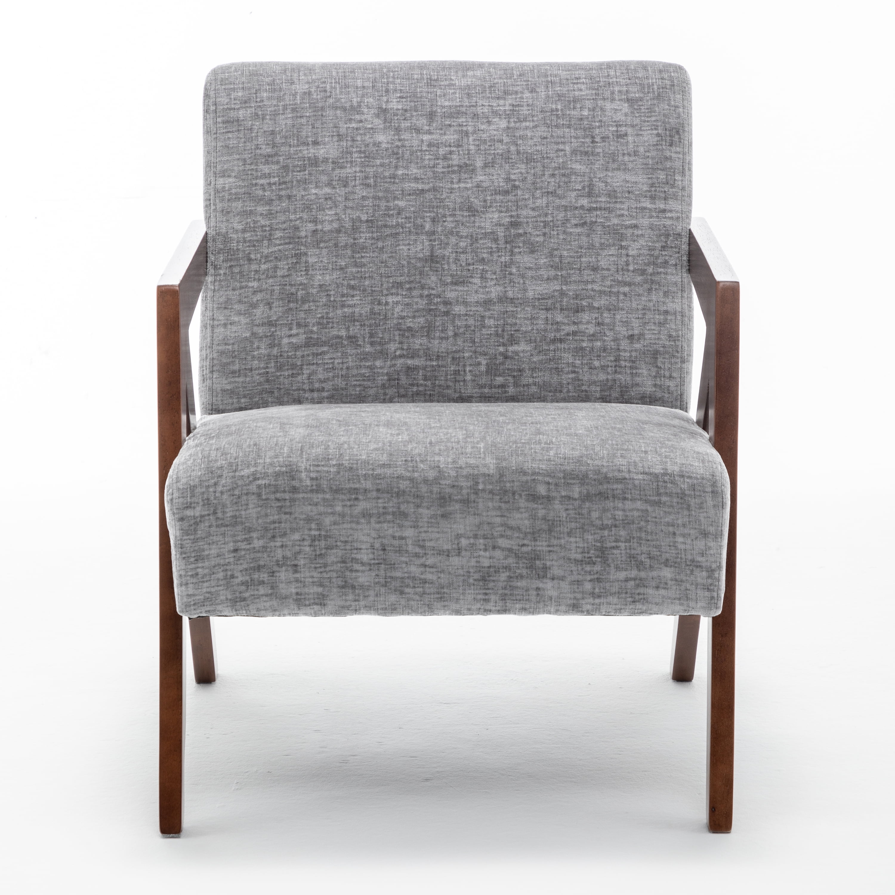 Leumius Mid Century Modern Accent Chair,Upholstered Reading Armchair with Solid Wood Frame,Accent Chair for Living Room Bedroom Apartment, Easy Assembly,Light Gray