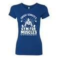 thumbnail image 2 of Dwight Schrute's Gym for Muscles Pop Culture Womens Slim Fit Junior Tee, Royal, Large, 2 of 3