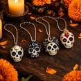 thumbnail image 4 of 4 Pcs Day of the Dead Sugar Skull Hanging Ornaments 3.15 Inch Acrylic Decoration with Bead Chains Halloween and Dia de los Muertos Decor for Door and Tree, 4 of 6