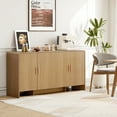 thumbnail image 2 of 60" Sideboard Buffet Cabinet with Storage & Adjustable Shelves, Farmhouse Curved Design Coffee Bar Cabinet with 4 Doors for Living Room, Kitchen, Hallway, Oak, 2 of 8