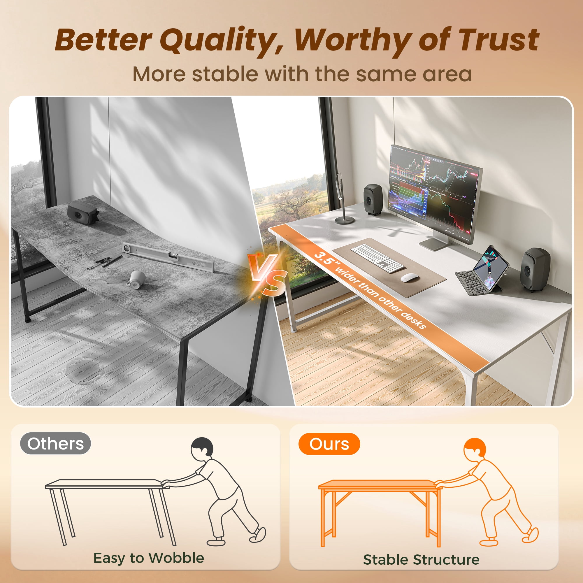 54" Computer Desk, Modern Office, Study & Gaming Desk with Storage, Large Legroom, Sturdy Metal Frame
